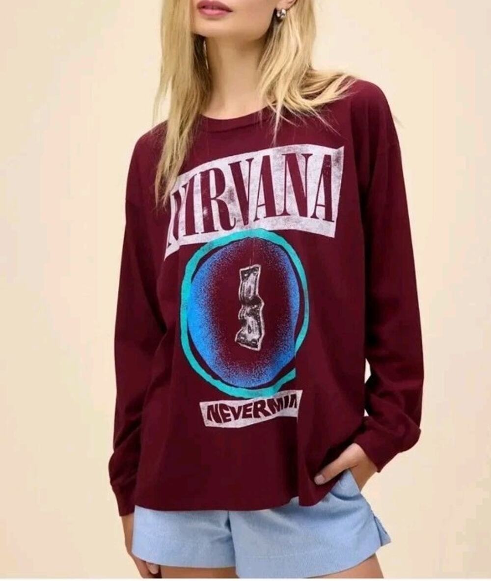 Daydreamer Nirvana Nevermind Cotton Burgandy Long Sleeve Shirt Small New